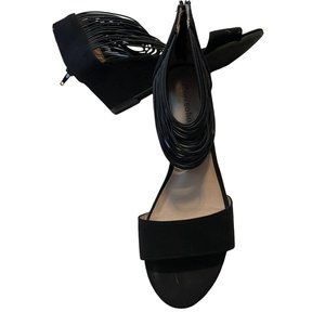 Black stretchy top wedge sandals 9.5
